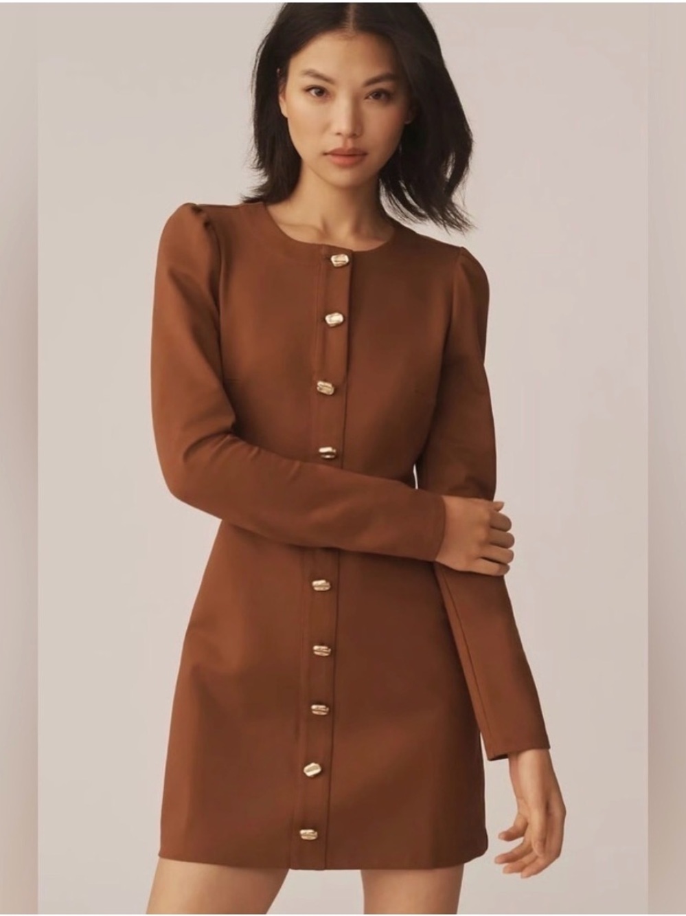 Reformation Micah Knit Long-Sleeve Button Front Mini Dress Sz Large